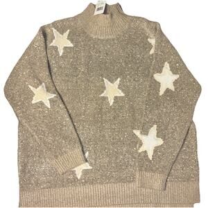 Bobeau Mock Neck Star Sweater Size 1x Cozy Soft NWT